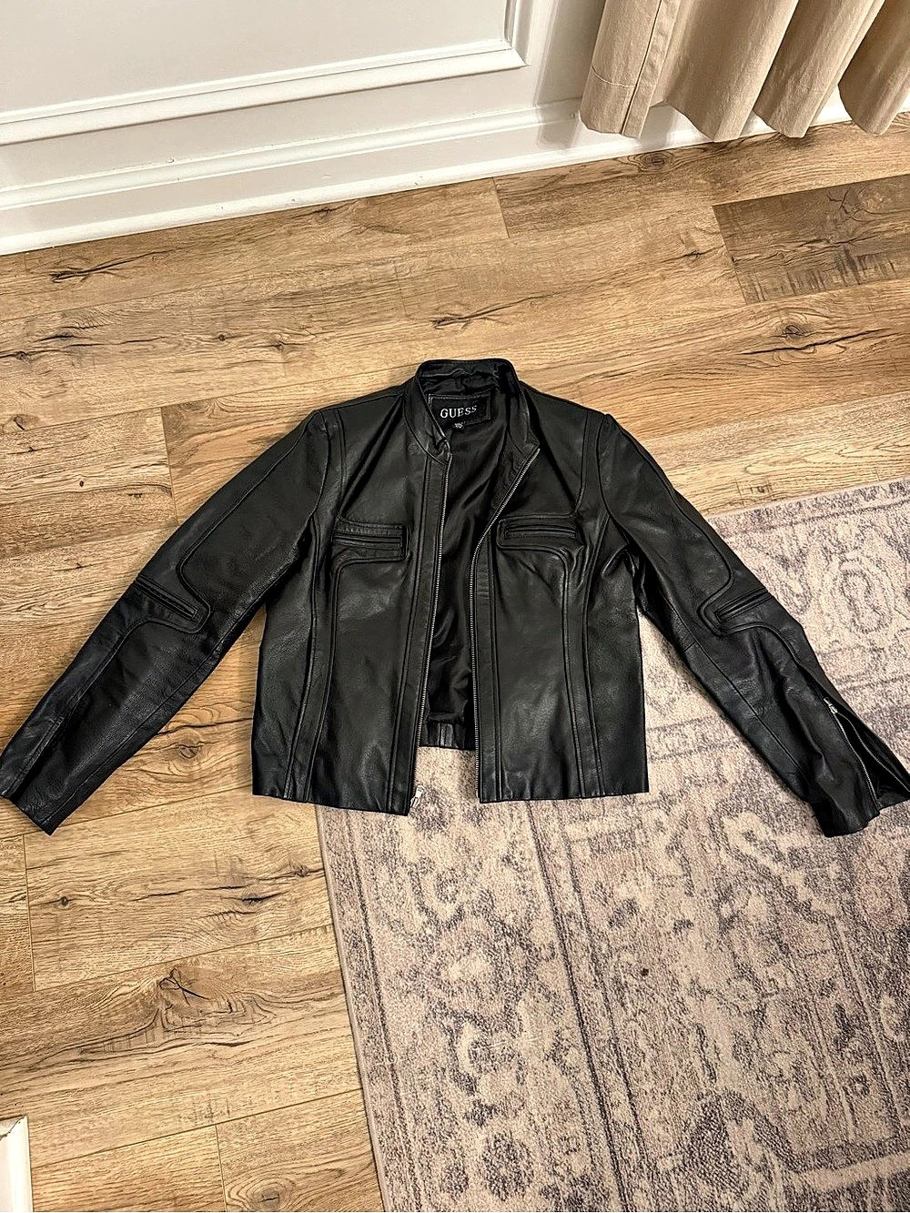 GUESS Black Leather Moto Jacket Size Large